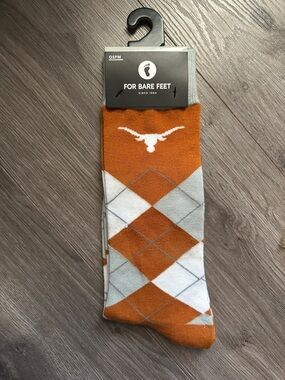 For Bare Feet Orange & White Argyle Crew Socks Texas Longhorns